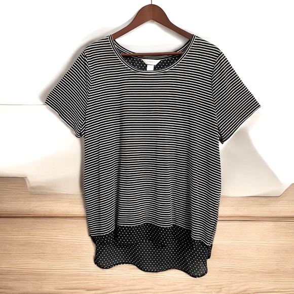 CJ Banks Black & White Layered Boxy Hi Lo Tee Sz 1X - Picture 1 of 7